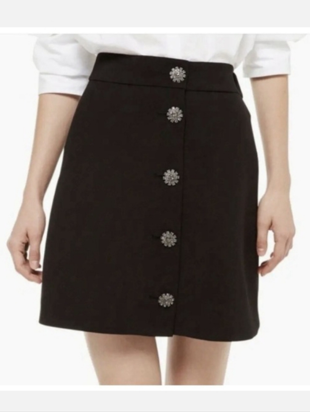 kate spade Flower Gem Black Mini Skirt Crystal Buttons